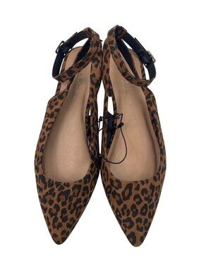 Ophelia Roe Womens Size 9 Brown Cheetah Print Slingback Ankle Strap Flats
